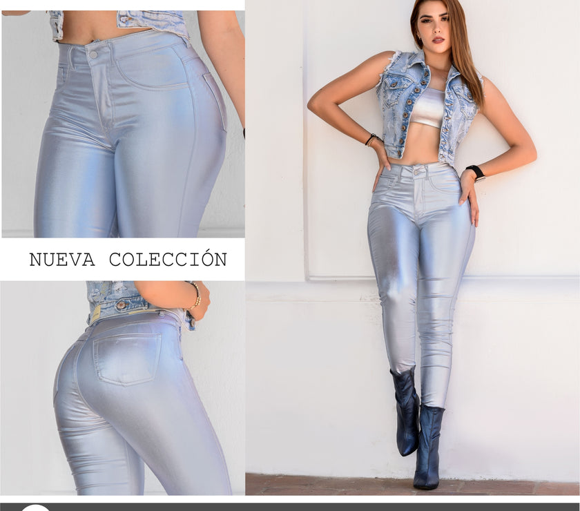 JEANS MUJER CUERINA AZUL PLATINADO  4-3107