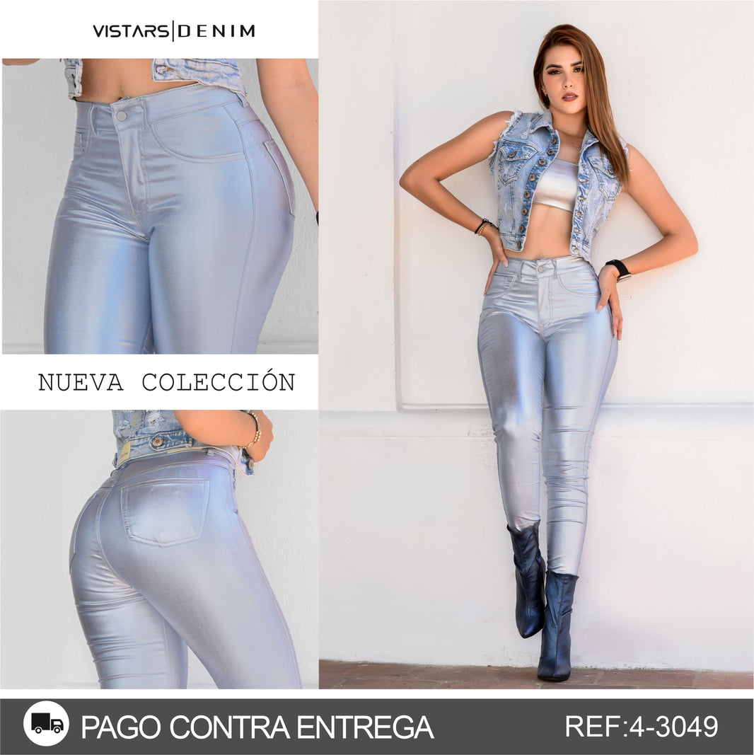 JEANS MUJER CUERINA AZUL PLATINADO  4-3107