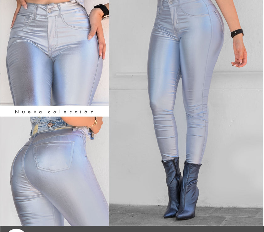 JEANS MUJER CUERINA AZUL PLATINADO  4-3107